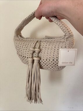 Dolce Vita Zenia Cream Woven Tassel Mini Bag